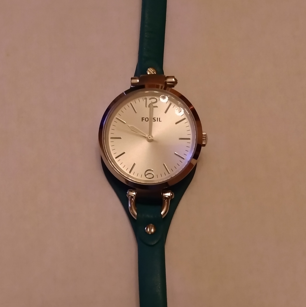 Women's Fossil Georgia Three Hand Leather Watch Teal ES3316